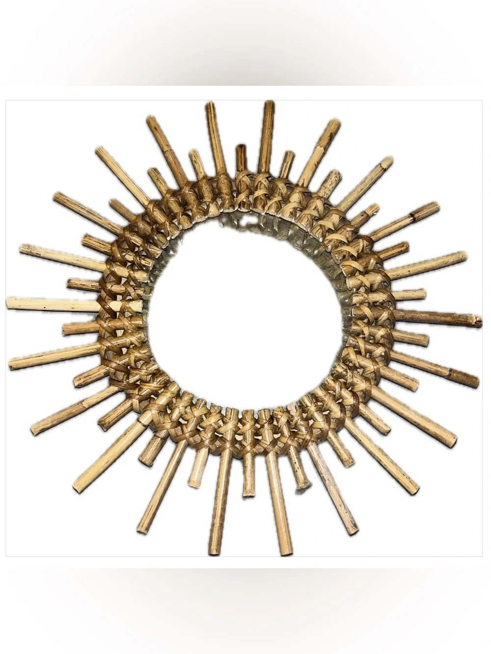 Natural Rattan Sunburst Wall Mirrors - Set of 2